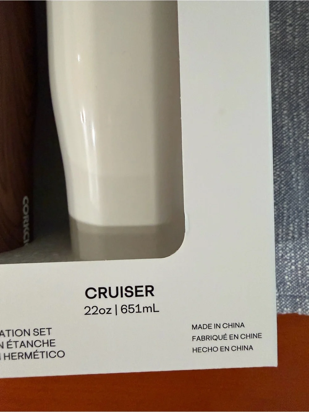 Corkcicle Leakproof hydration set wood color and white cup XL brown and white